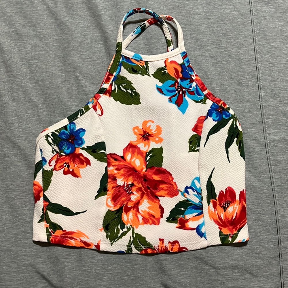 Floral Crossed Back Crop Top Size S/M